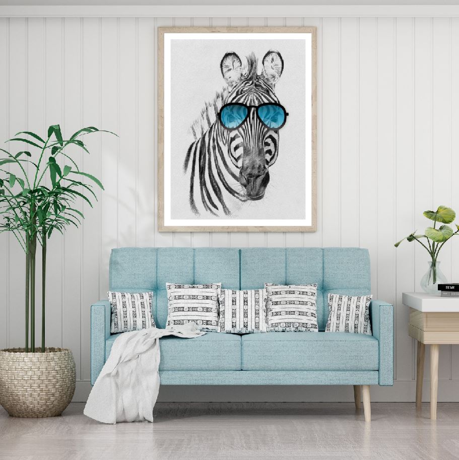 Zebra with Glasses B&W Painting Home Decor Premium Quality Poster Print Choose Your Sizes