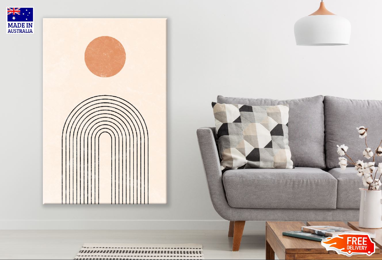 Orange Circle Line Art Abstract Design Print 100% Australian Made