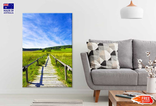 Wooden Path in Grass Field View Photograph Print 100% Australian Made