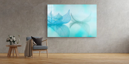 Blue Leaf Xray Digital Print Tempered Glass Wall Art 100% Made in Australia Ready to Hang