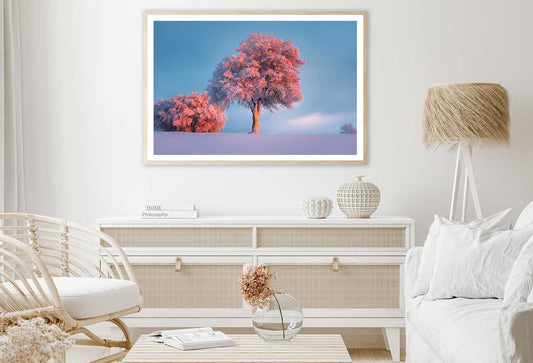 Snow Trees on Pink Sunset Scenery View Photograph Home Decor Premium Quality Poster Print Choose Your Sizes