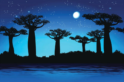 Baobab Trees at Night Vector Art Design Print 100% Australian Made