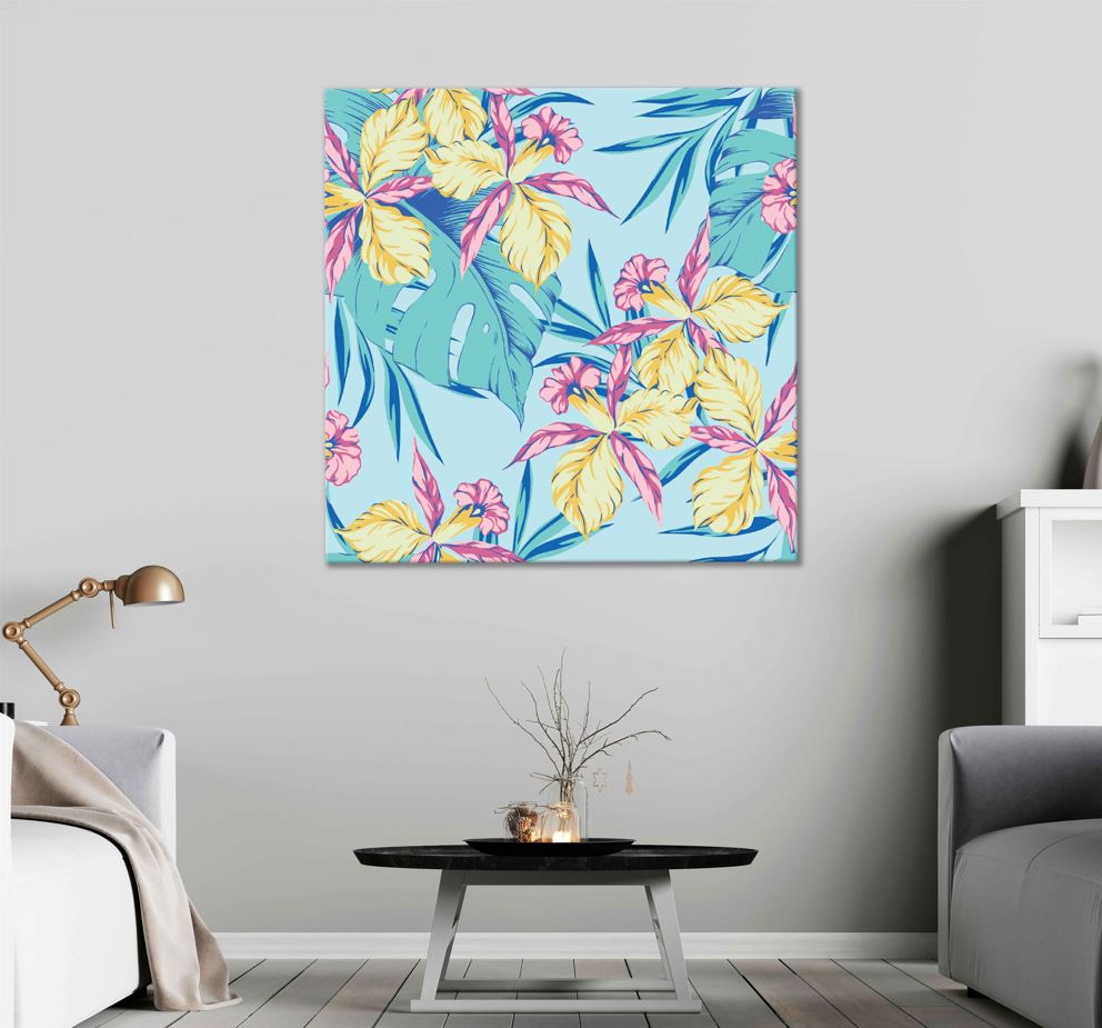 Square Canvas Aloha Flowers & Leaves Vector Art High Quality Print 100% Australian Made