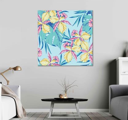 Square Canvas Aloha Flowers & Leaves Vector Art High Quality Print 100% Australian Made