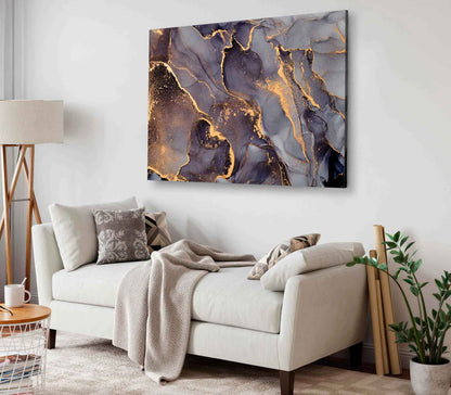 Bella Home Black Grey & Gold Fluid Abstract Print Canvas Ready to hang