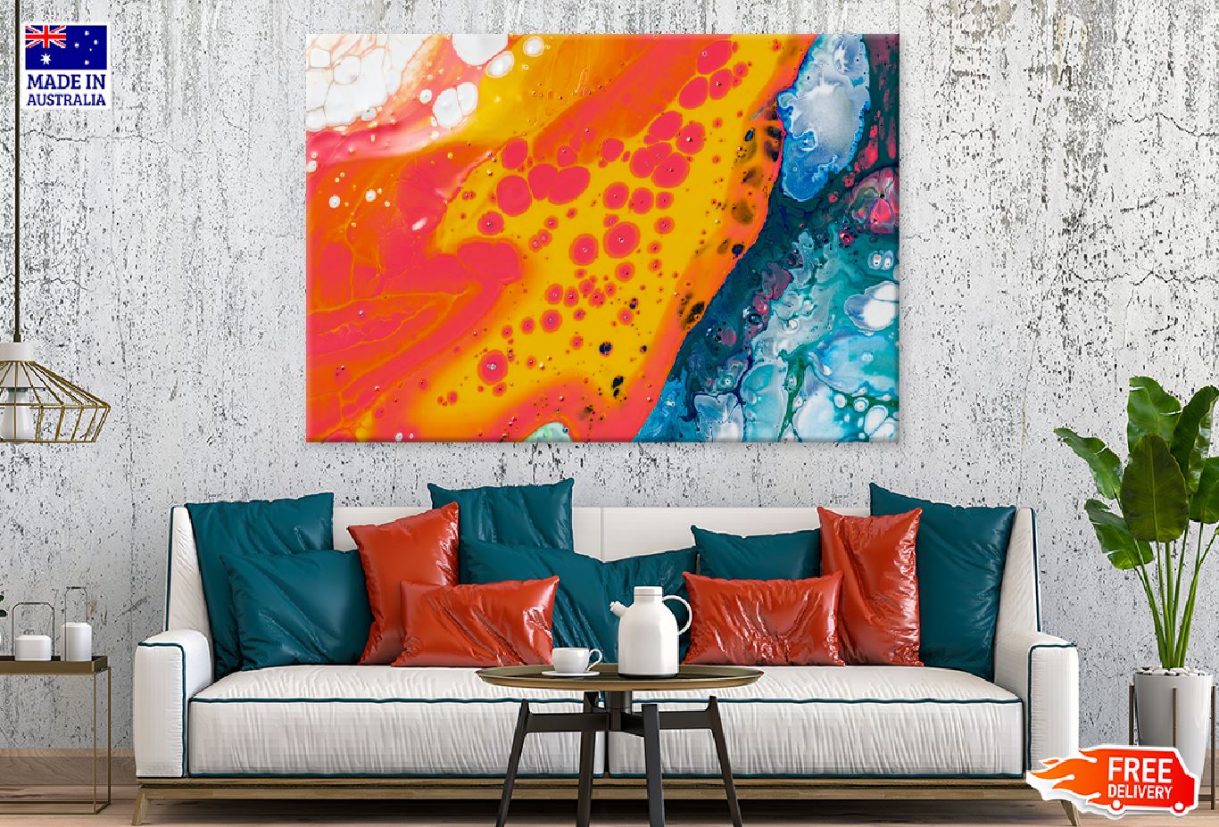 Red Orange & Blue Abstract Design Print 100% Australian Made