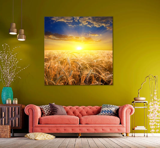 Square Canvas Sunrise Wheat Field Scenery Photograph High Quality Print 100% Australian Made