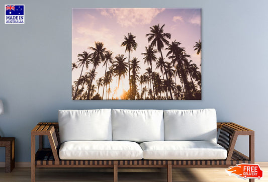 Coconut Palm Trees with Clouds Sky Photograph Print 100% Australian Made