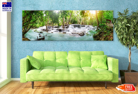 Panoramic Canvas Forest Waterfall View Photograph High Quality 100% Australian Made Wall Canvas Print Ready to Hang