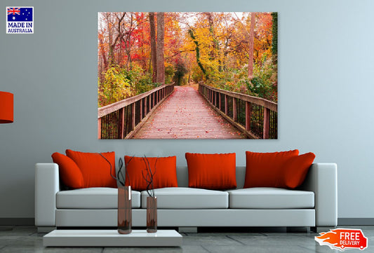 Wooden Pathway Autumn Forest View Photograph Print 100% Australian Made