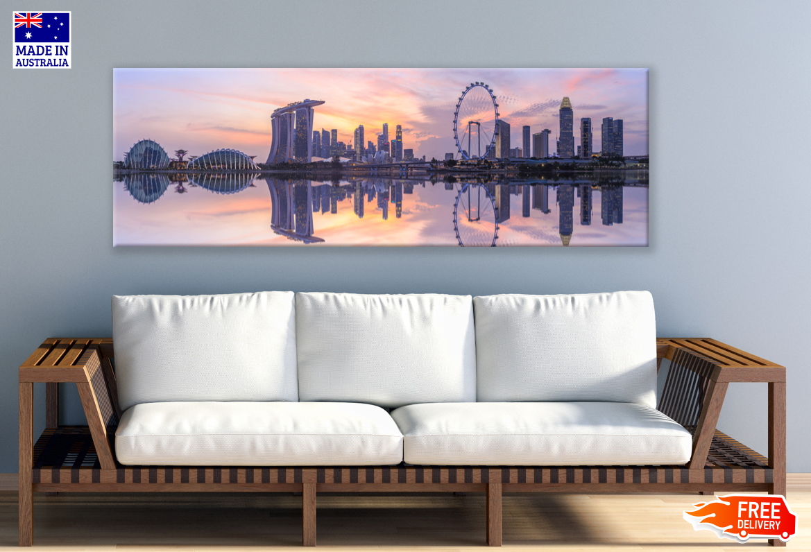 Panoramic Canvas Singapore Landscape Reflect on Water High Quality 100% Australian made wall Canvas Print ready to hang