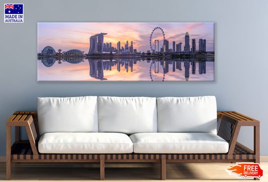 Panoramic Canvas Singapore Landscape Reflect on Water High Quality 100% Australian made wall Canvas Print ready to hang