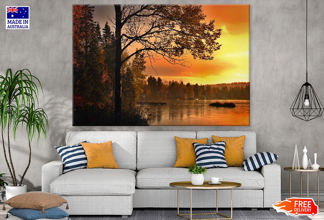 Tree Near Lake Sunset Photograph Print 100% Australian Made