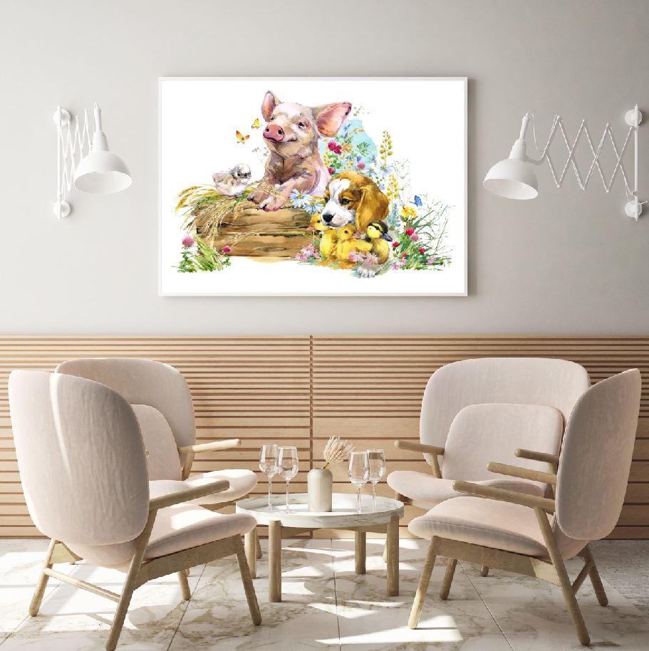 Pig Dogs & Baby Ducks Painting Home Decor Premium Quality Poster ...