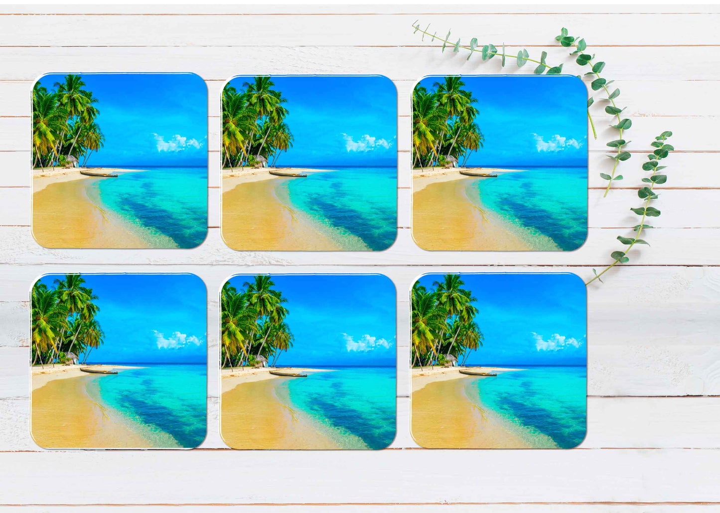 Paradise Tropical Island in Panama Coasters Wood & Rubber - Set of 6 Coasters