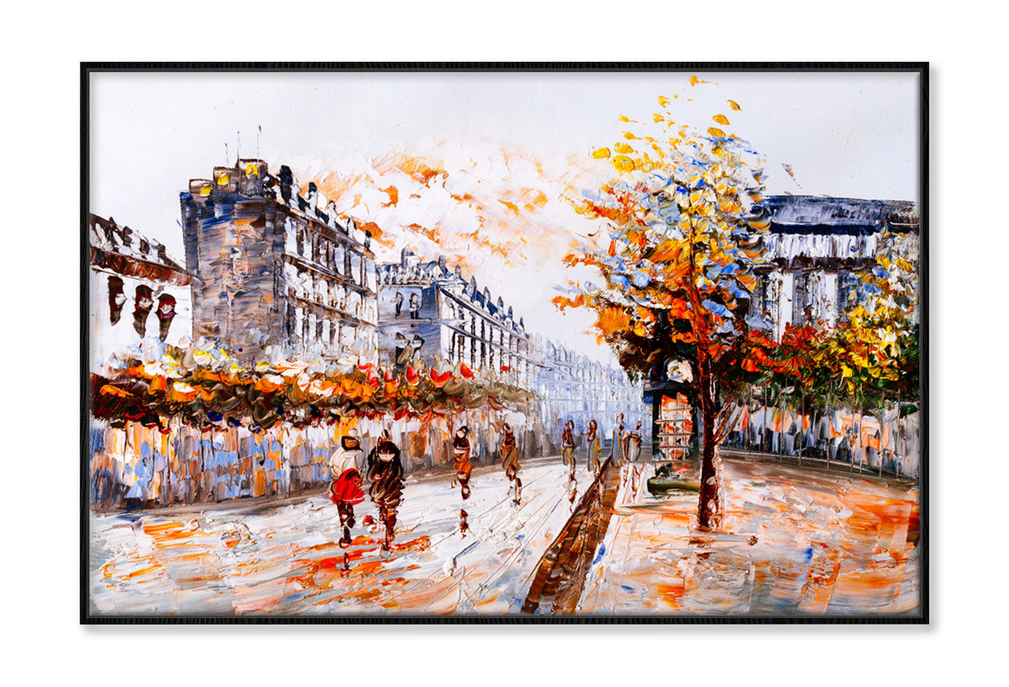 People Walking in Street of Paris Watercolor Painting Wall Art Limited Edition High Quality Print Canvas Box Framed Black