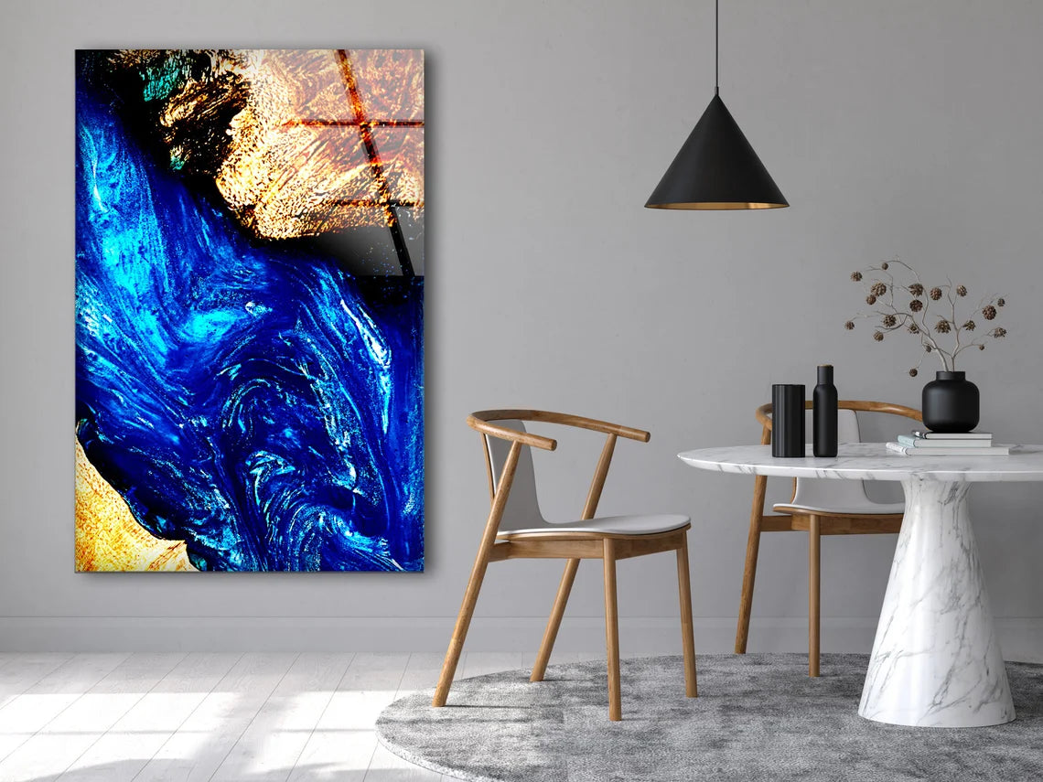 Wooden Marble With Epoxy Resin Blue Photograph Acrylic Glass Print Tempered Glass Wall Art 100% Made in Australia Ready to Hang