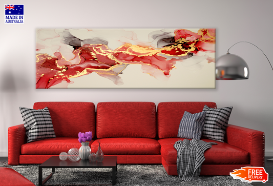 Panoramic Canvas Colourful Red, Black & Gold Abstract Design High Quality 100% Australian made wall Canvas Print ready to hang