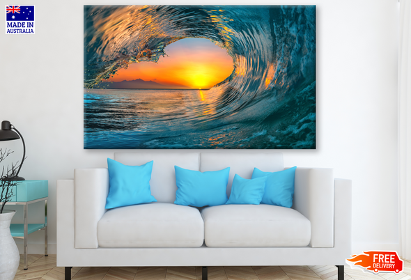 Stunning Sun View Through Sea Wave Print 100% Australian Made