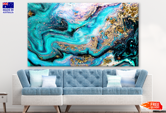 Blue Gold Abstract Design Print 100% Australian Made