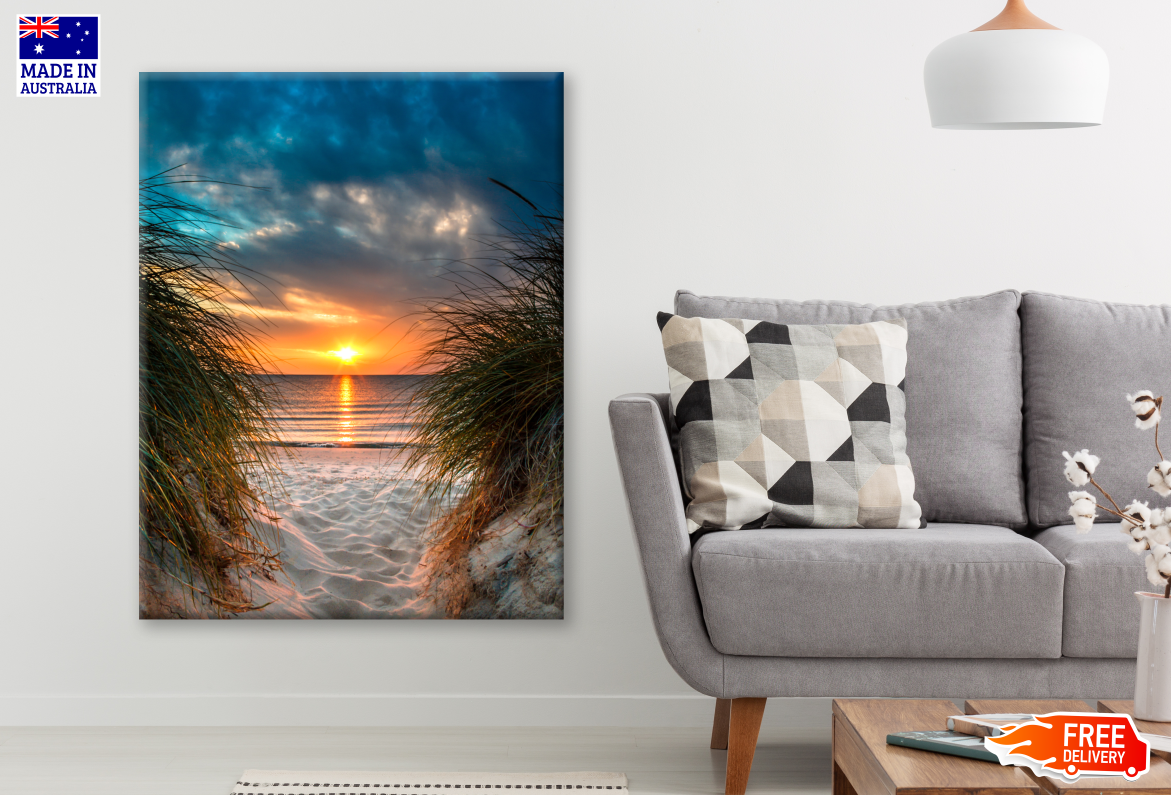 Stunning View of a Beautiful White Sand Beach at Sunset Print 100% Australian Made