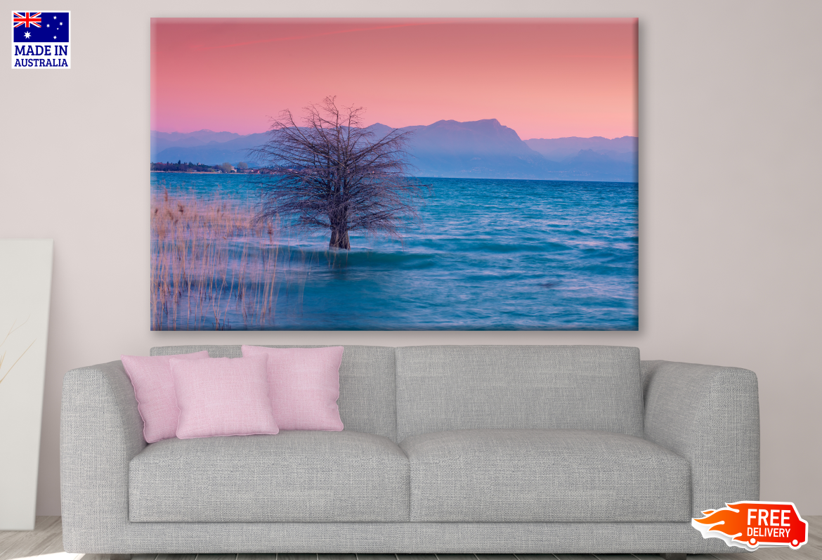 Tree in Lake Pink Sky Photograph Print 100% Australian Made