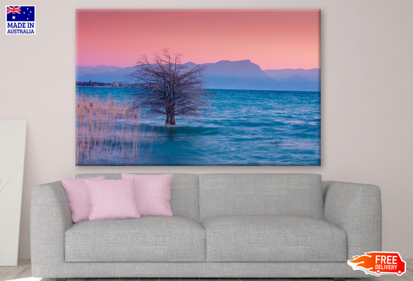 Tree in Lake Pink Sky  Photograph Print 100% Australian Made