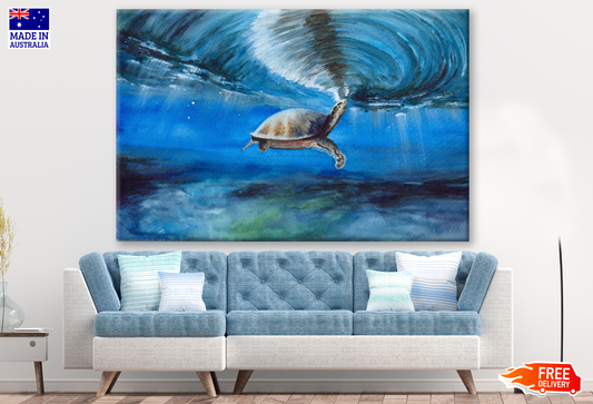 Watercolor Sea Turtle In A Blue Ocean Painting Print 100% Australian Made