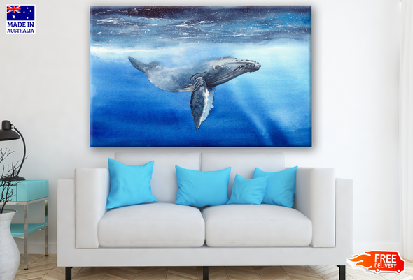 Whale Swimming in Sea Painting Print 100% Australian Made