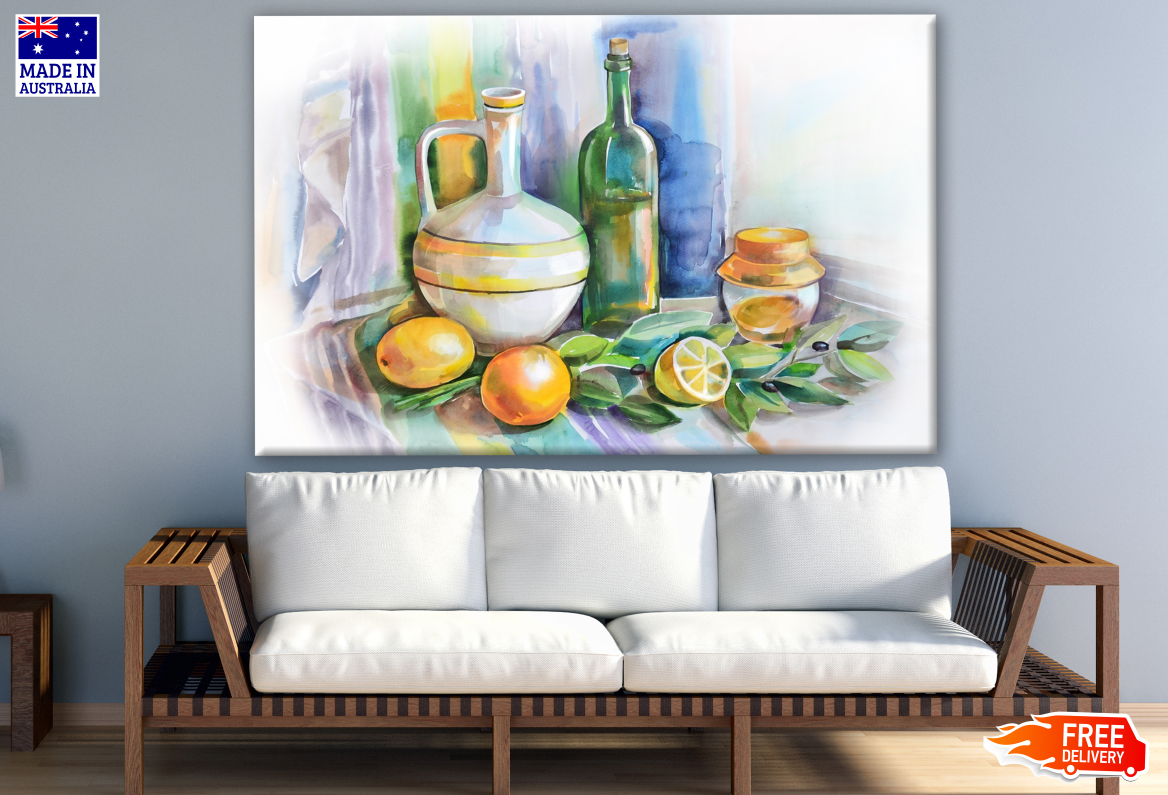 Juice Bottles on Table Painting Print 100% Australian Made