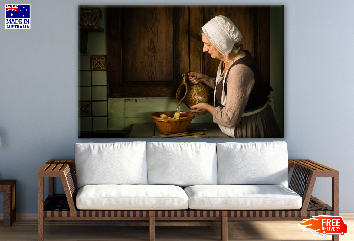 Renaissance Portrait of a Woman Preparing Food in an Antique Kitchen Print 100% Australian Made