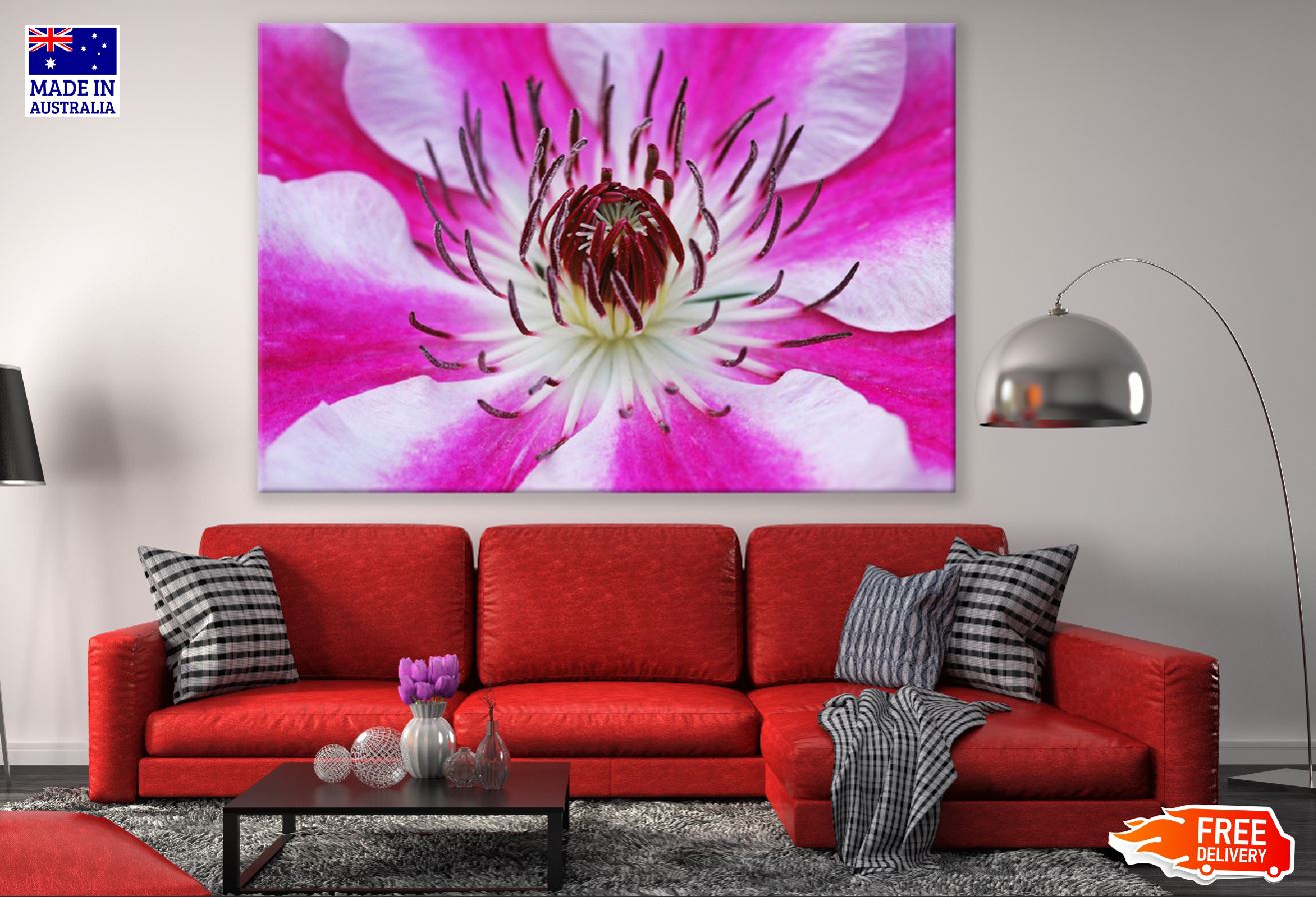 White Pink Clematis Flower Closeup Photograph Print 100% Australian Made