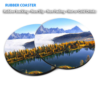 Clear Lake Federa in Dolomites Alps Coasters Wood & Rubber - Set of 6 Coasters