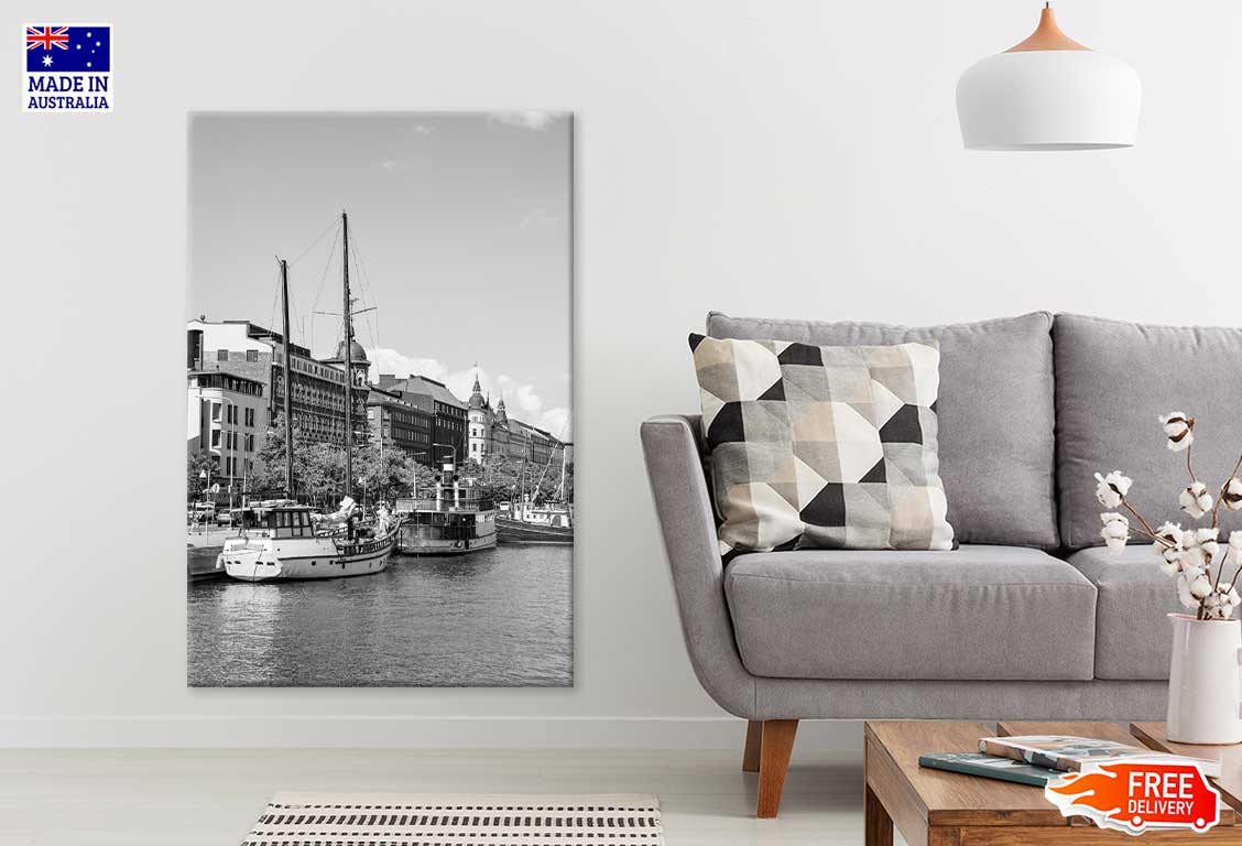 Vintage Boats by Quayside B&W Photograph Print 100% Australian Made