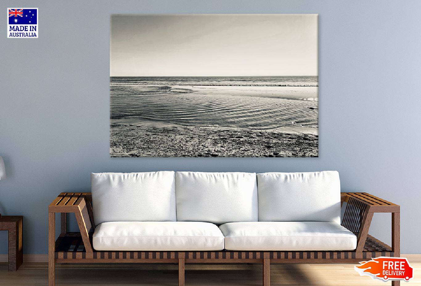 Sandy Sea Waves B&W Scenery View Photograph Print 100% Australian Made