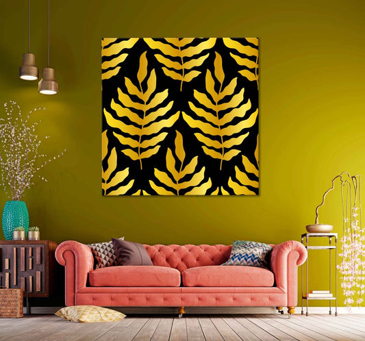 Square Canvas Tropical Gold Leaves Vector Art High Quality Print 100% Australian Made