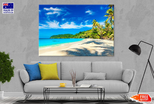 Palm Trees near Sandy Beach View Photograph Print 100% Australian Made