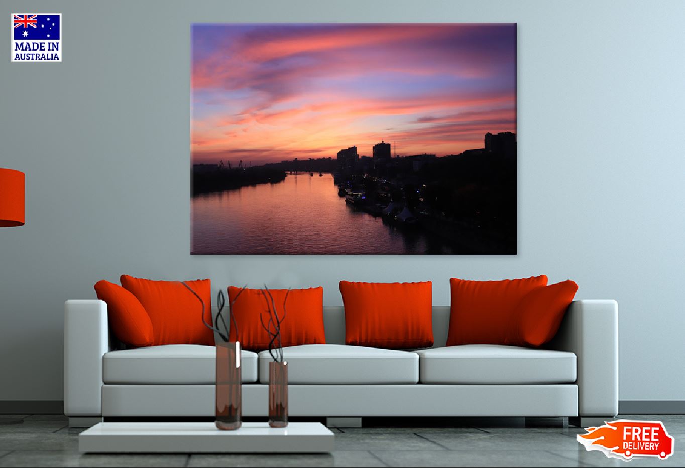 Sunset River City Rays Scenery Photograph Print 100% Australian Made