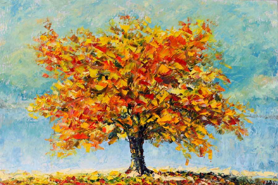 Bella Home Autumn Tree Leaves Oil Painting Print Canvas Ready to hang