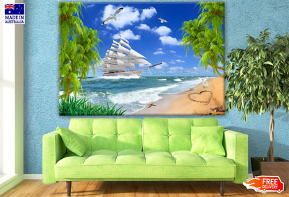 Ship Sailing on Beach Print 100% Australian Made