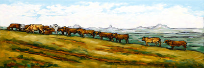 Panoramic Canvas Maleny Australia Cows Eating High Quality 100% Australian Made Wall Canvas Print Ready to Hang