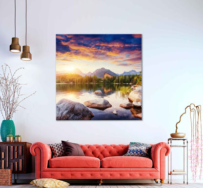 Square Canvas Lake Strbske Pleso Mountain & Sunrise High Quality Print 100% Australian Made