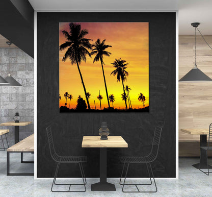 Square Canvas Coconut Trees During Sunset Scenery High Quality Print 100% Australian Made