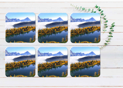 Clear Lake Federa in Dolomites Alps Coasters Wood & Rubber - Set of 6 Coasters