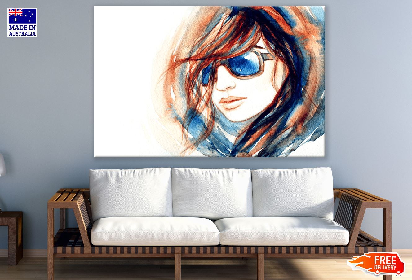 Fashion Woman with Glasses Watercolor Painting Print 100% Australian Made