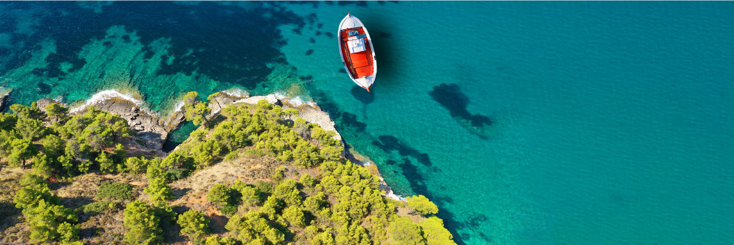 Panoramic Canvas Fishing Boat on Sea Photograph High Quality 100% Australian Made Wall Canvas Print Ready to Hang