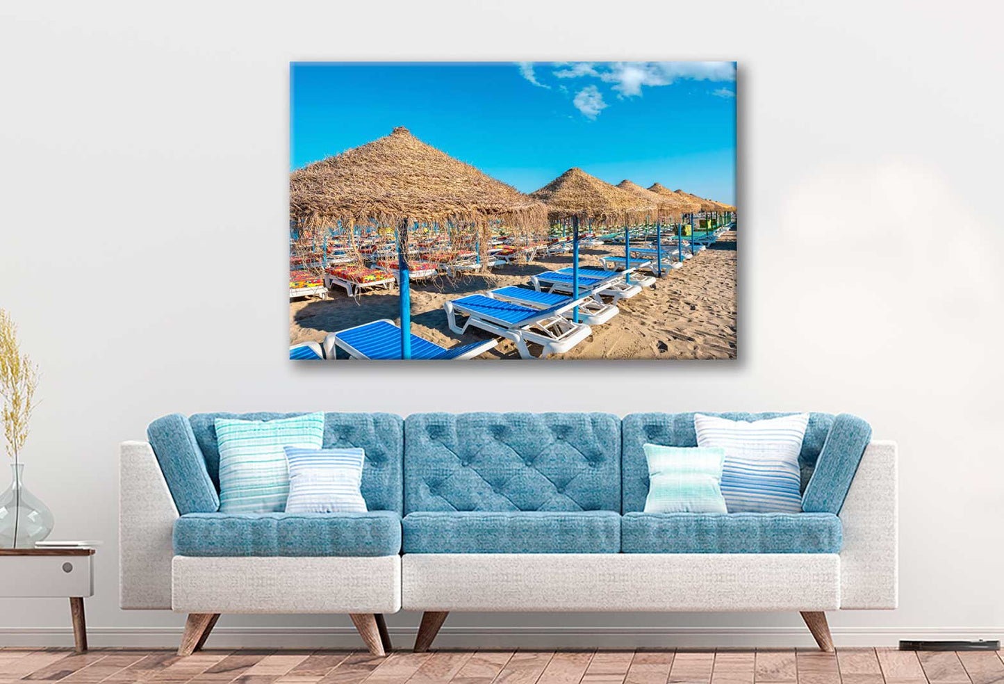 Bella Home Sun Loungers & Straw Parasols Print Canvas Ready to hang