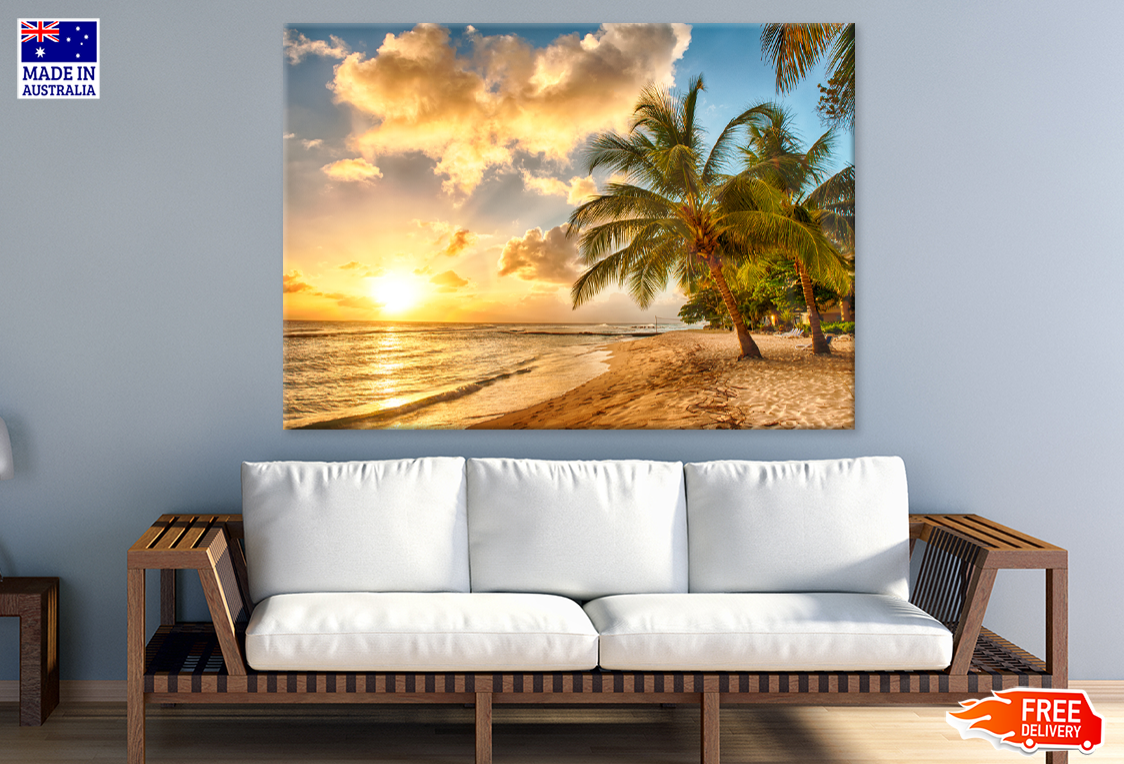 Palm Trees & Sunset Sky Scenery View Photograph Print 100% Australian Made