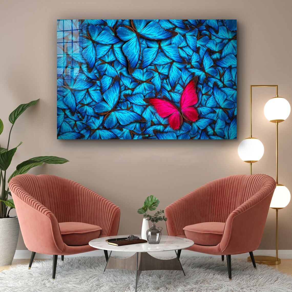 Blue Abstract Butterfly Print Tempered Glass Wall Art 100% Made in Australia Ready to Hang