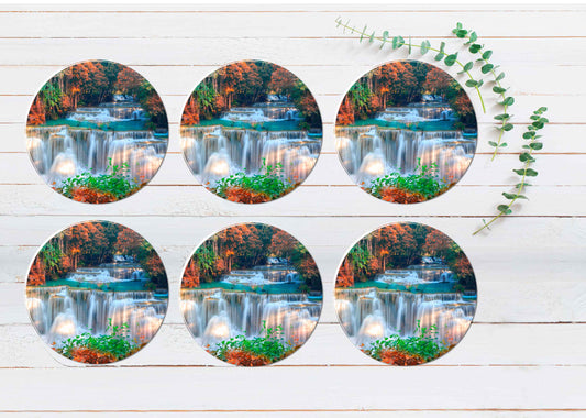 Waterfalls In Deep Forest at Thailand Coasters Wood & Rubber - Set of 6 Coasters